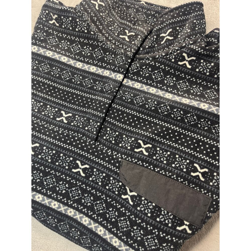 Jachs Cabin Mens XL Fleece Pullover‎ Fair Isle Snap Neck Black White Sweater